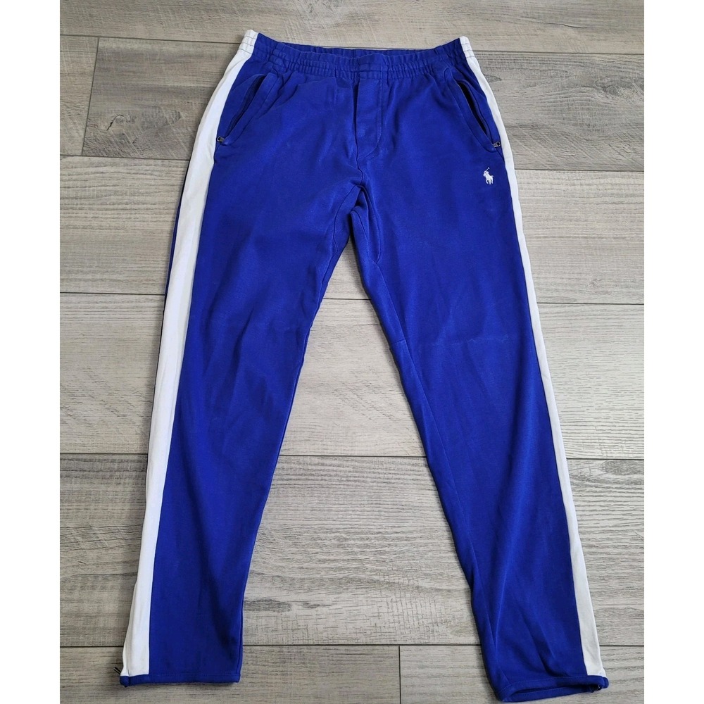 🐎Polo Ralph Lauren Joggers Men S Royal Blue Track Pants Zip Cuffs White Pony